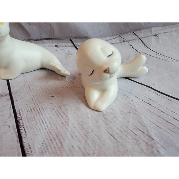 Vintage Seal Figurines Oxford Made in Mexico Mother & Baby Pup Ceramic Porcelain - Picture 4 of 11